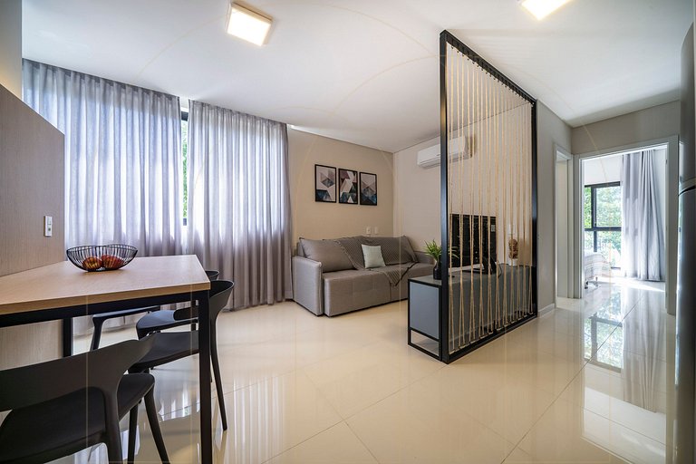 Lindo apto de 1 quarto, a 350m da praia de Canto Grande (den