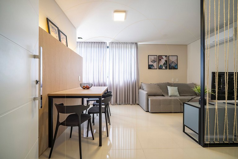 Lindo apto de 1 quarto, a 350m da praia de Canto Grande (den