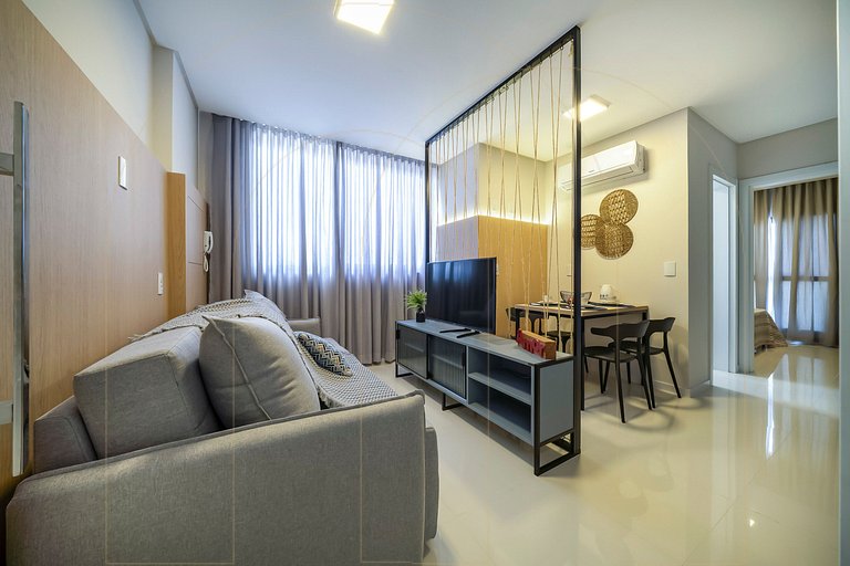 Lindo apto de 1 quarto, a 350m da praia de Canto Grande (den